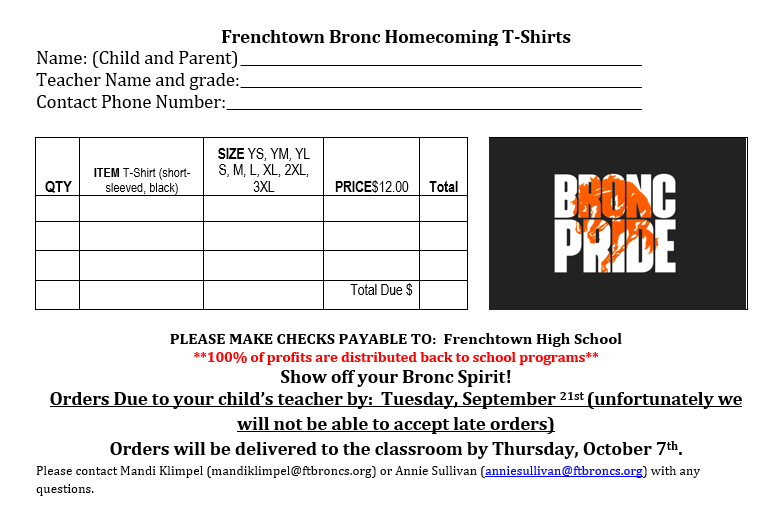 T-shirt order form