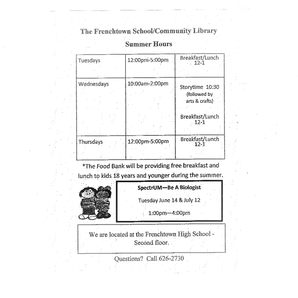 grid for library schedule summer 2022