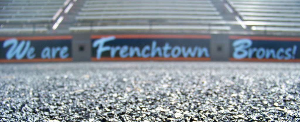 close up of the track- Frenchtown and bleachers in the background